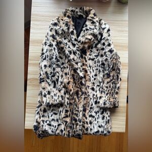 SOLD - Love Token Black and Tan leopard print Faux Fur Light Coat